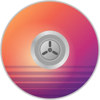 The disc, printed with sunset-coloured album art, turning.